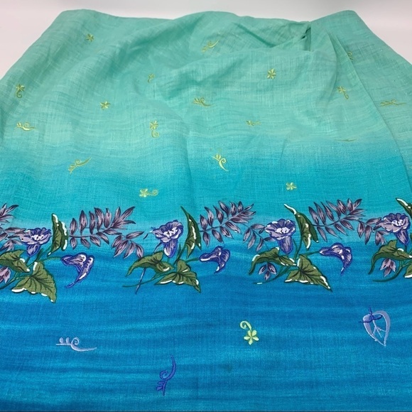 Jenna Ombre Embroidered Linen Sarong Wrap Maxi Skirt Size 12 Blue Green Floral - Picture 8 of 16